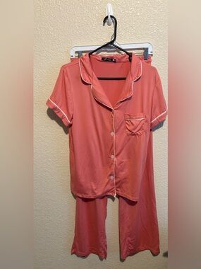 Tart Intimates Coral Short-Sleeve Pajama Set with White Trim